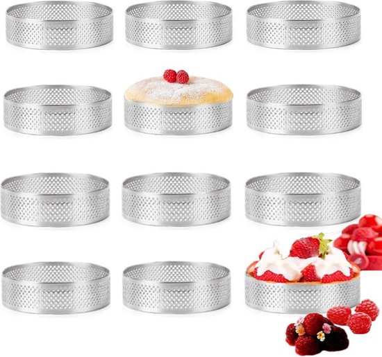 CAIONPLE 20 ronde taartringen met gaten, fruitcake, quiches, cake, mousse, keuken, bakvorm, geperforeerde cake-mousse ring, 8 cm
