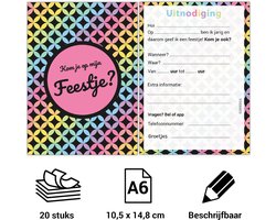 Uitnodiging kinderfeestje - Voordeelset 20 stuks - Thema Disco - Beschrijfbaar - Uitnodigingskaarten - Uitnodiging verjaardag - uitnodiging verjaardag feest - Uitnodiging kinderfeestje Jongen of Meisje - Uitnodiging feestje - uitnodigingen