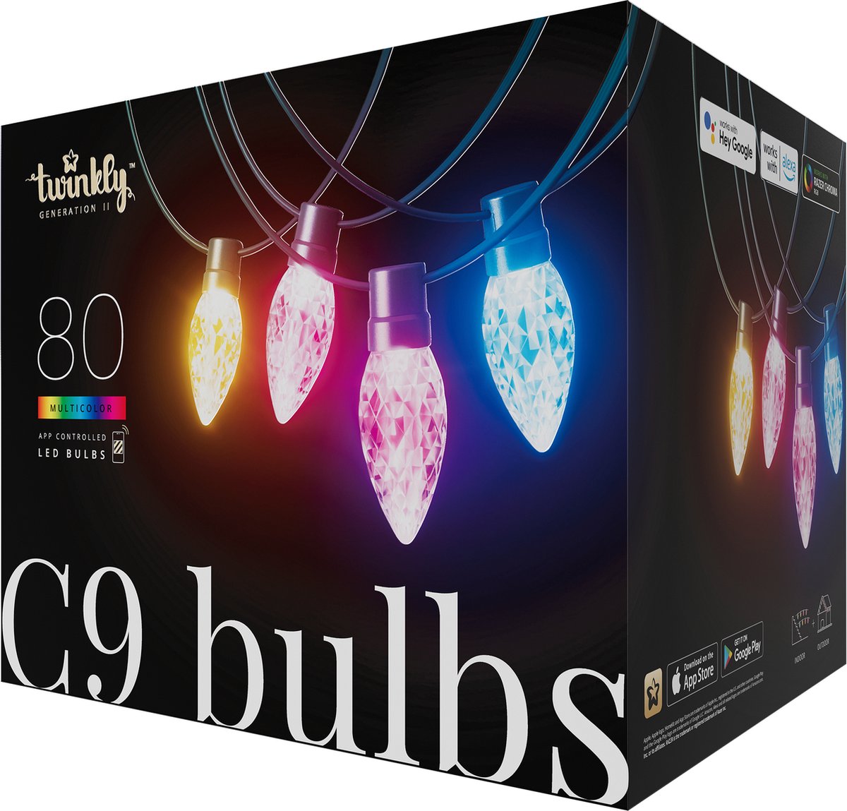 Twinkly C9 lampen - App gestuurde - LED-lichtslinger met 80 RGB (16 miljoen kleuren) LED's - 24,4m - Groene kabel - Slimme buitenverlichting – foto 5