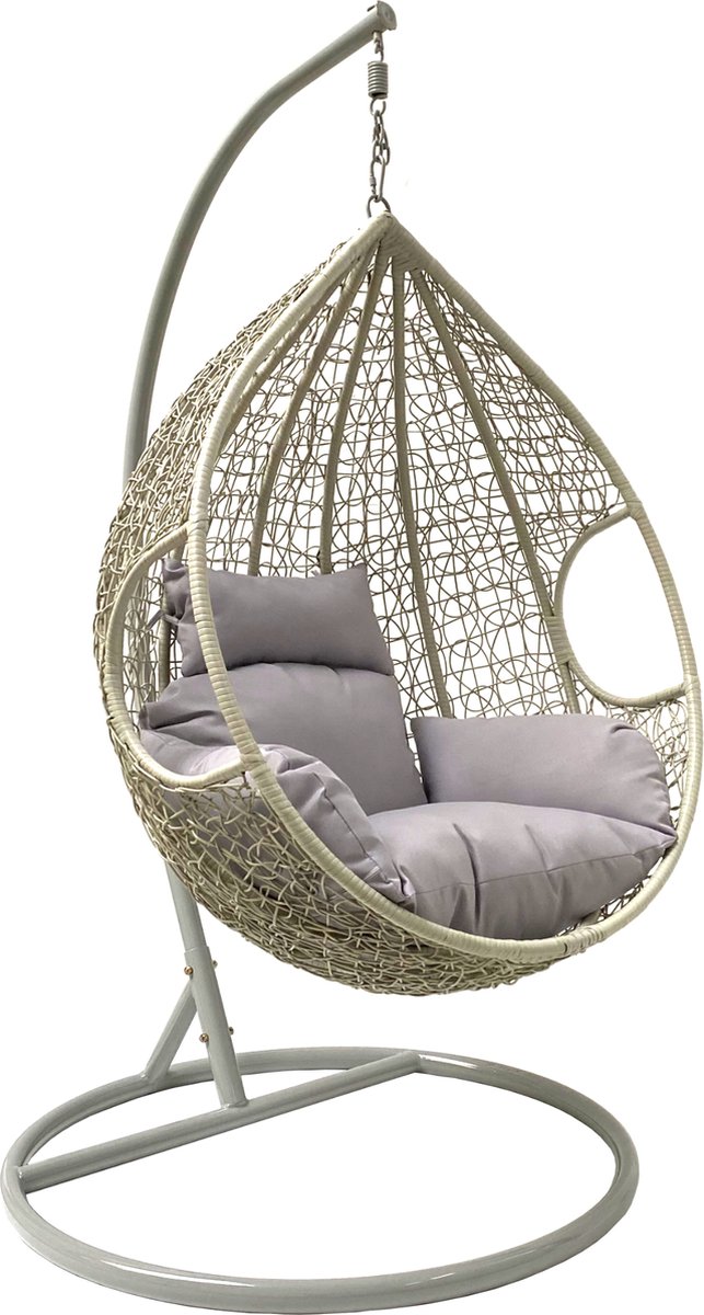 Rijoka Hangstoel Eggy Twisted Schommelstoel – Grijs Rattan - Grijs Kussen - Large - Voor personen 1.90m Max.