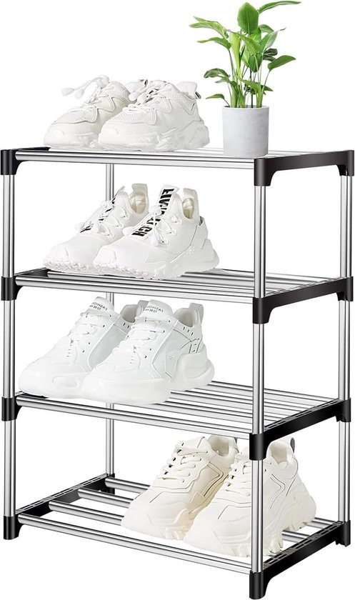 Uitschuifbaar schoenenrek met 2 niveaus, klein, metaal