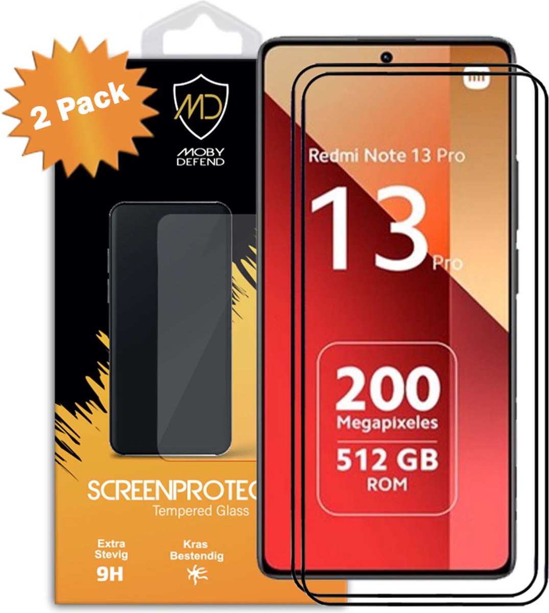 2-Pack MobyDefend Screenprotectors - Geschikt voor Xiaomi Redmi Note 13 Pro 4G - Screensavers Met Zwarte Randen - Gehard Glas