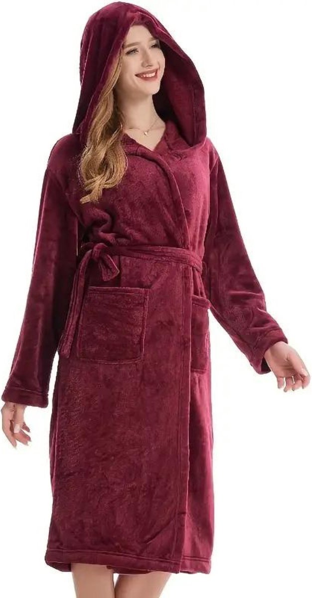 Nivard Badjas - Fleece - Katoen - Badstof - Sauna - Hamam - Wafel - Bathrobe - Duster - Ochtendjas - Kimono - Rood Dames