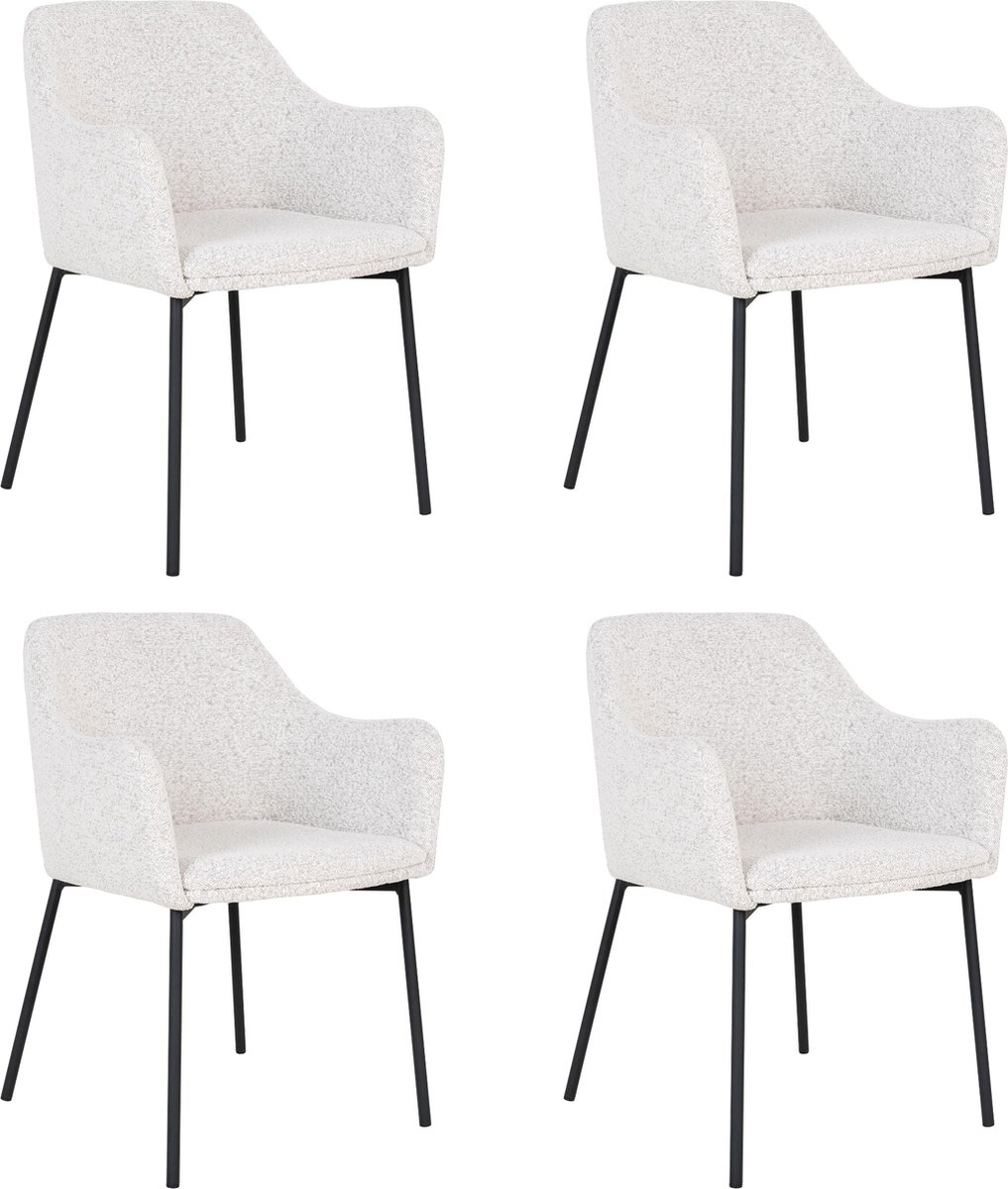 QUVIO Witte eetkamerstoelen Lima - Eetkamerstoel - Eetkamer stoelen - Eetkamerstoel met armleuning - Bouclé - Staal - Wit - Set van 4