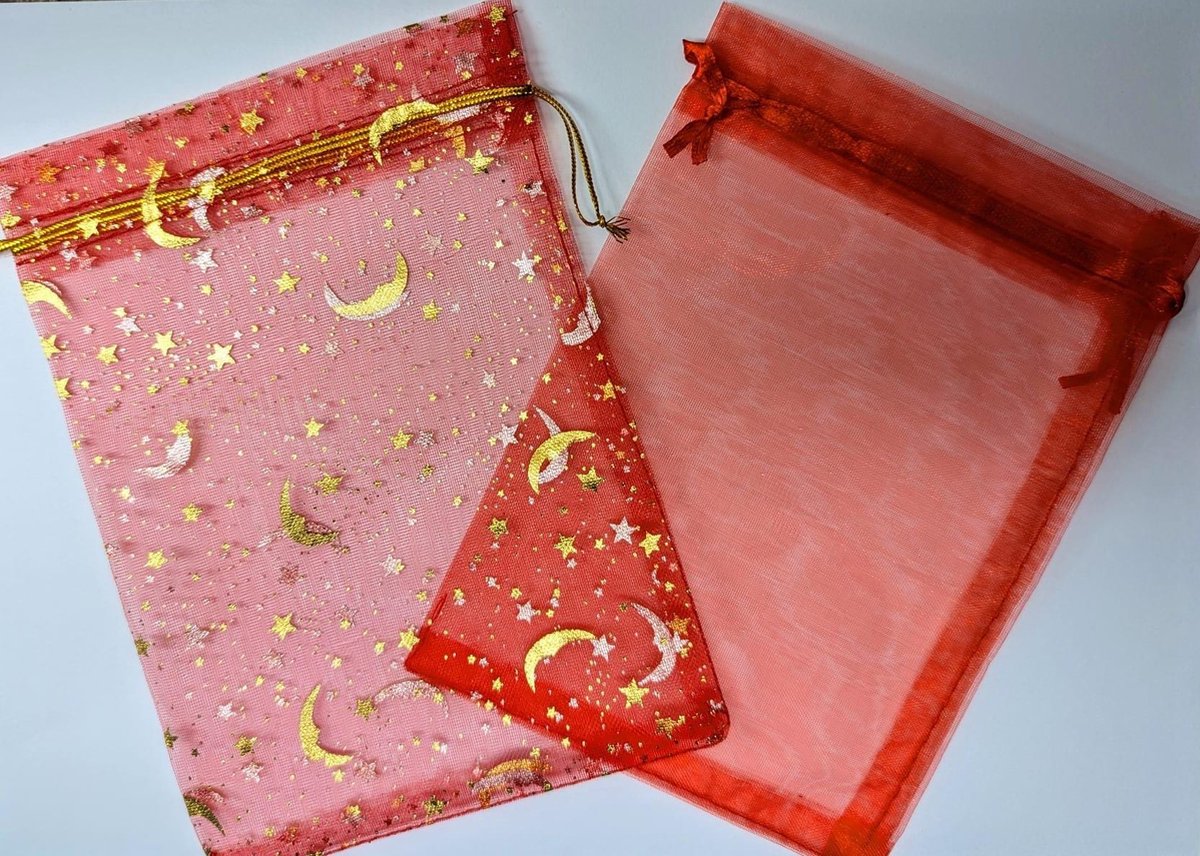 Organza zakjes - Mooi - 13x 18 cm - 12 stuks – Prachtig – Delicaat – Snoep – Sieraden – Kleine cadeautjes – Decoratie – Feesten – Geschenkjes – ROOD & STERREN - R 13X18