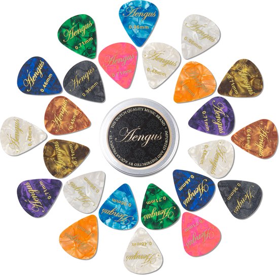 24 celluloid plectrums in aluminium doosje – 0.46-0.96 mm