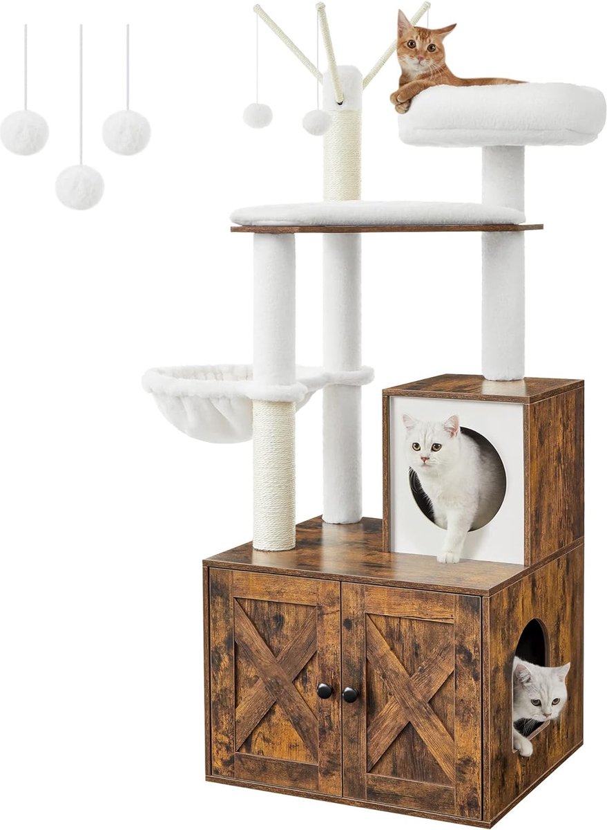 MIRA Home - Krabpaal - Kattenbak - Kattenpaal - Vintage - Hout - 57.5x50x140