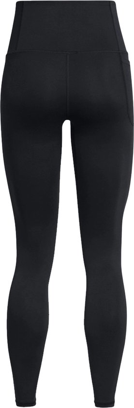 Achterkant van een zwarte legging met hoge taille met een zak aan de zijkant.