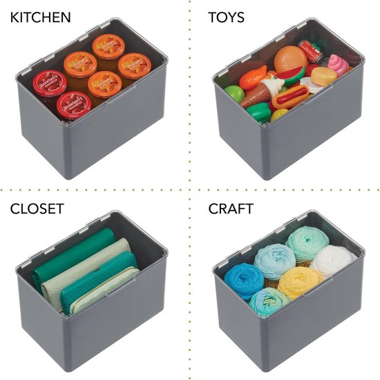 mDesign - Wattenpotten in 2-delige set - voor badkamer en slaapkamers - voor cosmetica en beautyproducten - vierkant/plastic/modern/met deksel - doorzichtig/roségoud