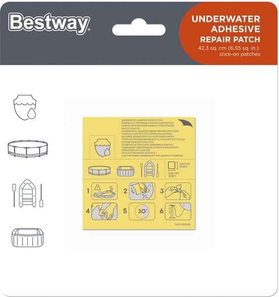 Bestway Underwater Adhesive Repair Patch, 42,3 vierkante cm, transparante stickers.