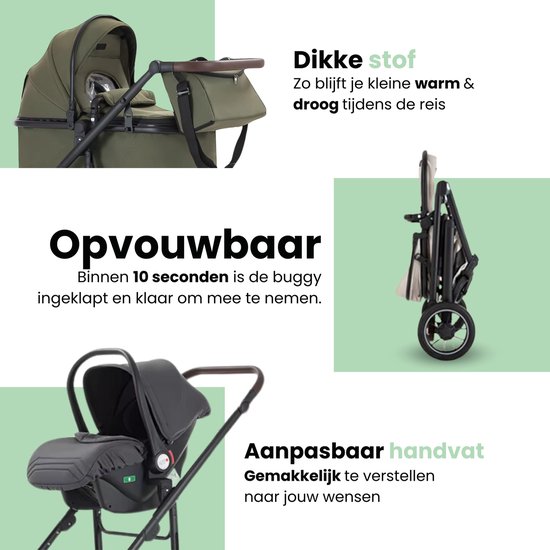Lunola Luna - Kinderwagen 3-in-1 - incl. autostoel - 0-22kg - XXL - Wandelwagen - Multifunctionele Buggy 3in1 - Groen van Merkloos — afbeelding 3
