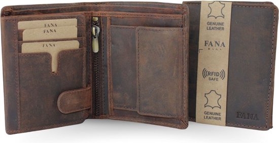Fana Bags Luxe Leren Heren Portemonnee met RFID Bruin - Compacte Portfeuille Staand - Hoogwaardig Leer - Cadeau