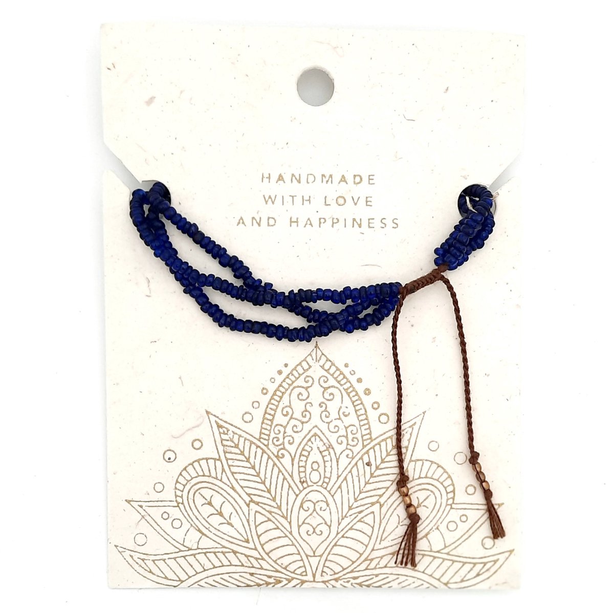 Armband | Bonda | Blauw - oude Bonda-glaskralen, 3 snoertjes, nachtblauw