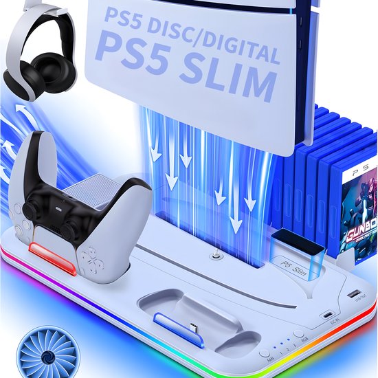 Console Standaard - Geschikt voor Playstation 5 Oplaadstation Controller Oplader - Accessoires - Docking Station - Geschikt voor Sony PlayStation 5, PS5, Slim, Digital, Disc - Charging Station Dock - Wit