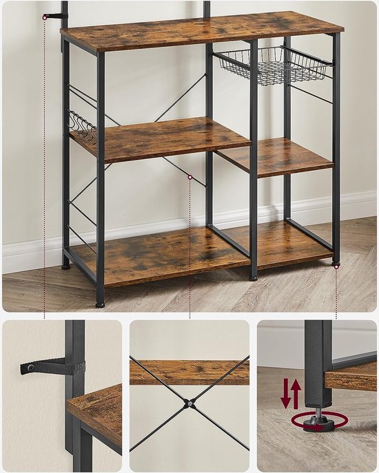 MIRA Home Keukenkast – Staand Keukenrek – Magnetronkast – Industrieel Metaal & Hout – 90x40x134 cm – Organizer Bruin/Zwart