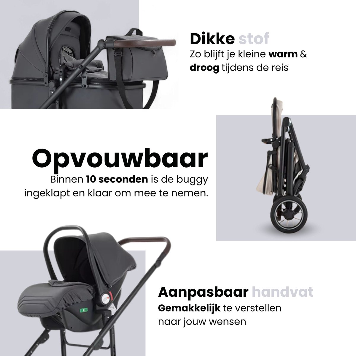 Lunola Luna - Kinderwagen 3-in-1 - incl. autostoel - 0-22kg - XXL - Wandelwagen - Multifunctionele Buggy 3in1 - Donkergrijs thumbnail 2