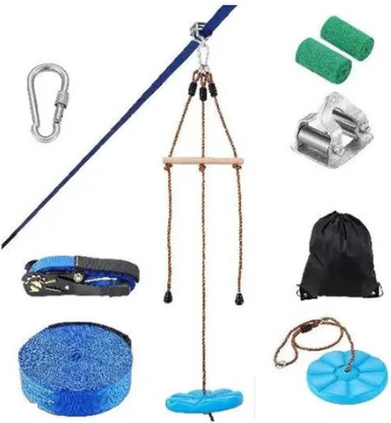 zipline - Zipline met schommel - DIY kabelbaan - Makkelijk te installeren - 15.8 meter