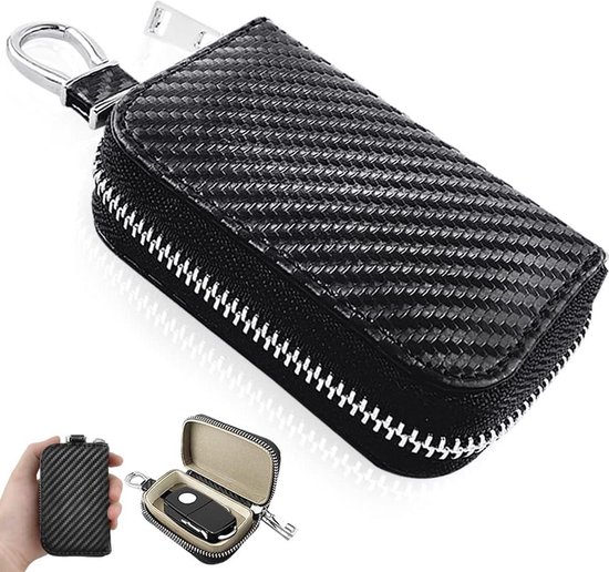 Foto: Faraday kooi autosleutel pouch koolstofvezel blok signaal afscherming tas anti hacking blocker rfid signaalblocker anti diefstal 1 stks carbon fiber key pouch 