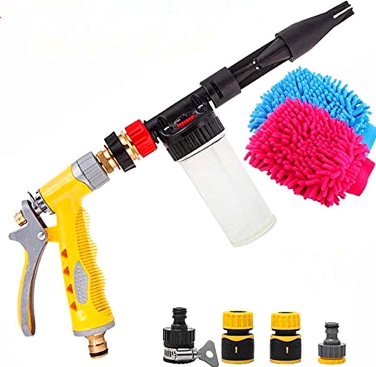 Schuimpistool met dubbelzijdige washandschoen - handmatige sproeikop - 2-in-1 schuimkanon - sproeier voor tuinslang