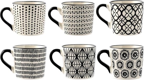 Set 6 Tazze Da Tè In Stoneware H&H Vhera - Capacità 220cc, Design Bianco E Nero - Foto 12