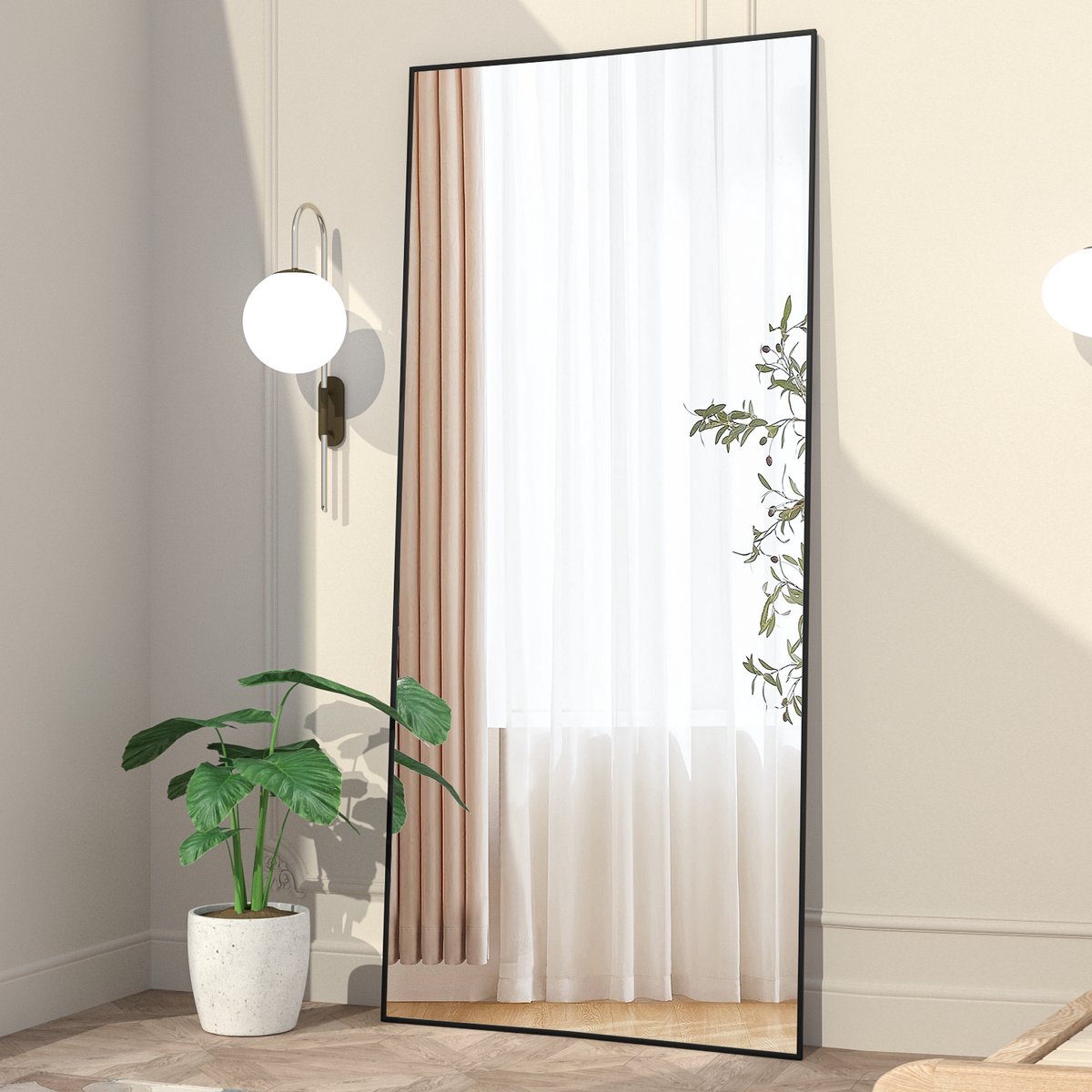 NEUWEABY Gebogen Volledige Lengte Spiegel 162x53cm Gebogen Vloerspiegel met Staander, Goud Volledige Lichaamsspiegel Staand Hangend of Leunend Tegen Muur voor Slaapkamer Woonkamer