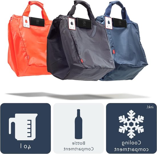 COTTARA Boodschappentas voor winkelwagen met koelvak, opvouwbare hangtas met koelfunctie en chips, ideale tas voor winkelwagens, Zwart, zonder koelvak, Moyen (34 cm x 57 cm x 38 cm), Minimaal