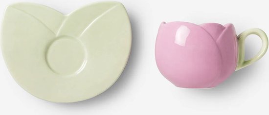 Balvi Set koffiekopjes met tulpvorm, wit/geel, 4 kopjes in tulpenvorm