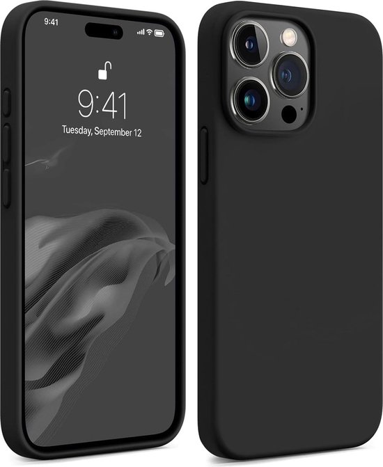 BixB hoesje geschikt voor iPhone 16 Pro Max Hoesje Siliconen - liquid Backcover - Zwart