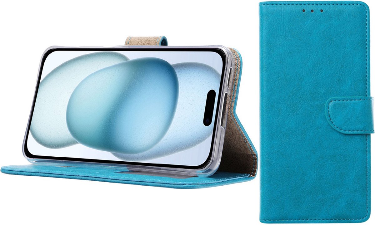 BixB Hoesje Geschikt voor iPhone 16 Plus – portemonnee bookcase met pasjeshouder - Blauw