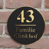 Naambordje voordeur - Huisnummerbord - Rond - 15 cm - zwart/goud