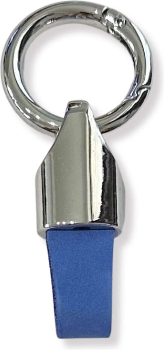 Luxe Sleutelhanger, Leren & Metaal Sleutelhanger, Kunstleer, Zilver - Blauw