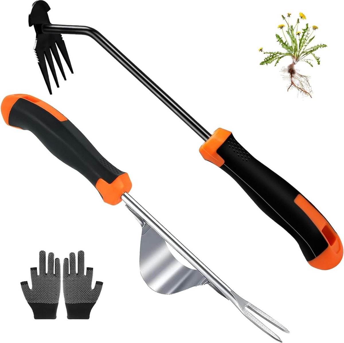 Stainless Steel Weed Cutter - 2 Pieces Carrot Weeding Hand Tool with Handle - Garden Hunter Manual Weeder for Digging Transplanting Uprooting - Gift for Gardeners