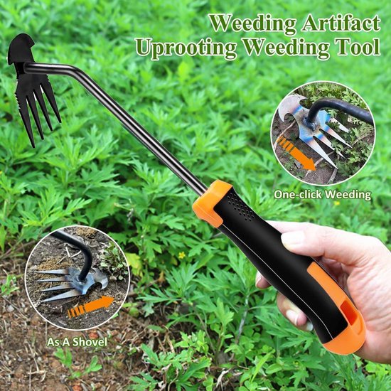Stainless Steel Weed Cutter - 2 Pieces Carrot Weeding Hand Tool with Handle - Garden Hunter Manual Weeder for Digging Transplanting Uprooting - Gift for Gardeners — afbeelding 4