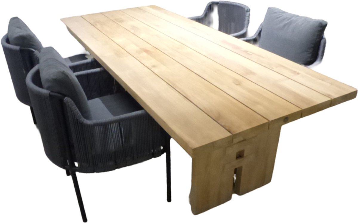 Yoi - Tuinset Zen tafel teak 240x100 cm met 4 stoelen Umi stoel kus...