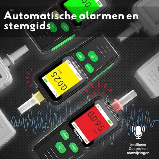 VPOW Alcoholtester, professionele alcoholtester met digitaal blauw lcd- display, ademalcoholtester met graadnauwkeurigheid voor privéprofessioneel gebruik thuis, grijs