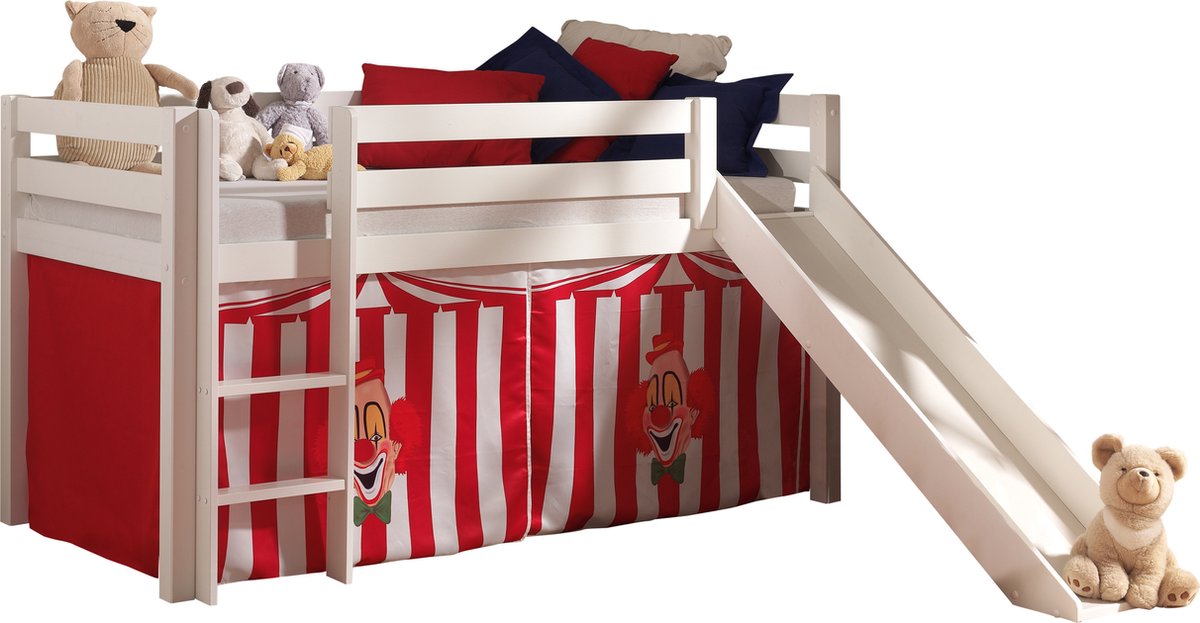 Vipack - Halfhoogslaper Astrid met glijbaan & bedtent Circus - 90x200 - Wit