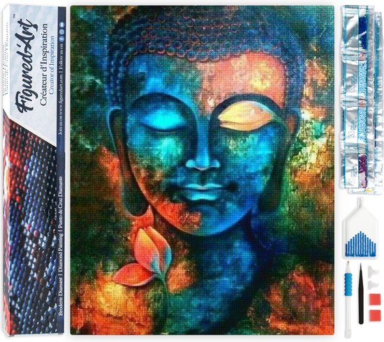 Figured'Art Diamond Painting set Volwassenen 40x50 cm Ontspannen boeddha - 5D DIY Art full drill vierkante diamant - Opgerold canvas