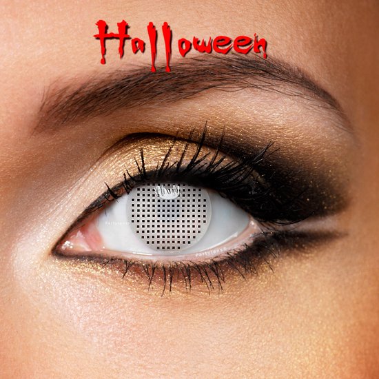 Wit mesh netpatroon contactlens met Halloween make-up
