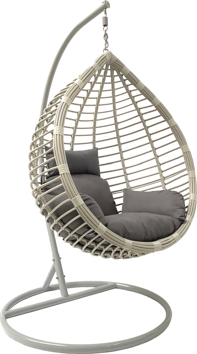 Rijoka Hangstoel Eggy Original Schommelstoel – Grijs Rattan - Grijs Kussen - XLarge - Voor personen 2.20m Max.
