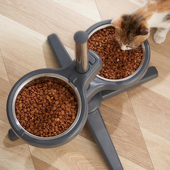 PawHut in hoogte verstelbare voerbak voor honden en katten, roestvrij staal, donkerbruin