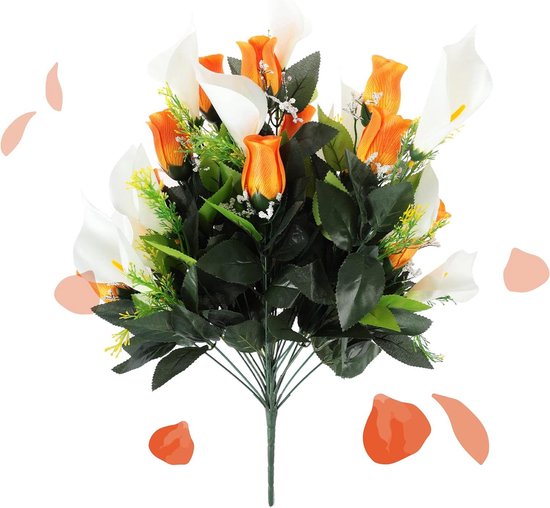 Kunstbloemen Boeket Nep Rozen Calla Lelies Oranje Bruiloft Huisdecoratie kunstboeket