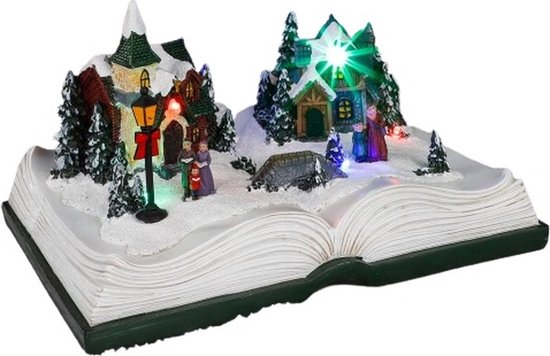 Kerstmis Stad in Boek – Met LED verlichting – 21 x 15 x 12,5 cm – Kersthuisje – Warm Kerstgevoel – LED verlichting – Kerstverlichting – Kerstdecoratie – Kerststukje - Kerstdorp – Feestdagen – Voor Binnen