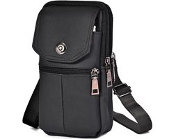 Heuptas - Heup Tas - Leer - Schouder Tas - Mannen - Vrouwen - Lederen Taille Tas - Grote Capaciteit - Riem Tas - Crossbody Tas - Grote Capaciteit - Riem - Tas - Crossbody Tas - Multi-layer Gesp - Mobiele Telefoon Tas - Bum Pouch - Zwart
