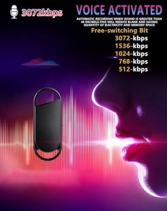 Spraakrecorder - 64 GB digitale spraakrecorder, 750 uur opnamecapaciteit, opnameapparaat met afspelen, kan worden gebruikt als MP3, geschikt voor vergaderingen, lezingen, zwart (zwart