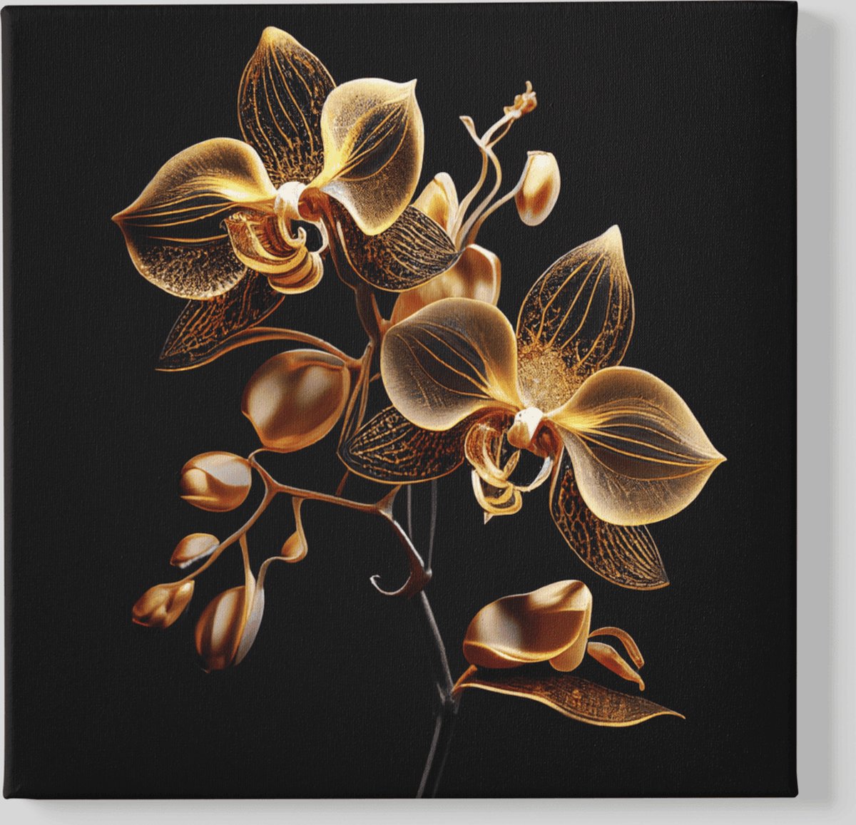 Trendex Global Vierkant Canvas Schilderij - Bloemen - Gouden Orchidee - 40x40x2 cm