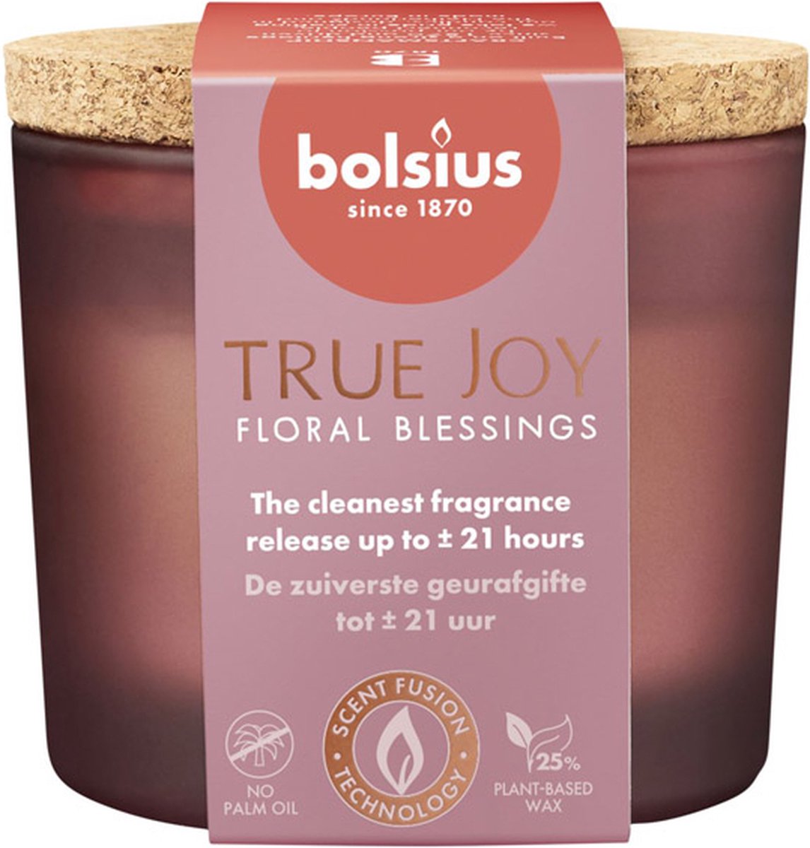 Bolsius 6 stuks Bolsius geurglas met kurk Floral Blessings geurkaarsen 66/83 (21 uur) True Joy Transparant
