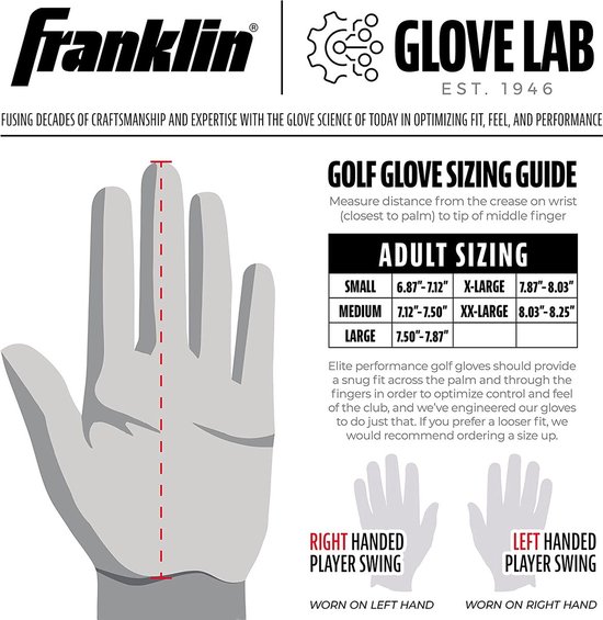 Franklin Cabretta Golf handschoen / glove - wit - links - maat S van Franklin — afbeelding 3