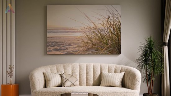 Artaza Canvas Schilderij Strand en Duinen bij Zonsondergang - Zee - 120x80 - Groot - Wanddecoratie Woonkamer - Muurdecoratie Slaapkamer