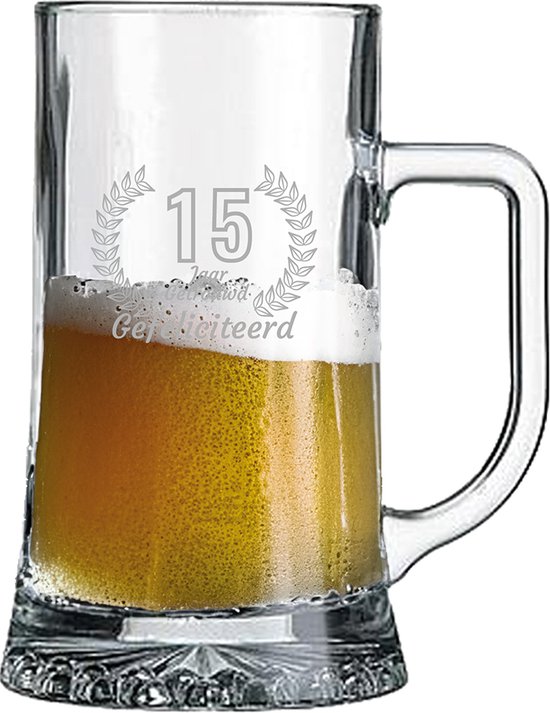 Chope à bière gravée 50cl Félicitations 15 ans de mariage