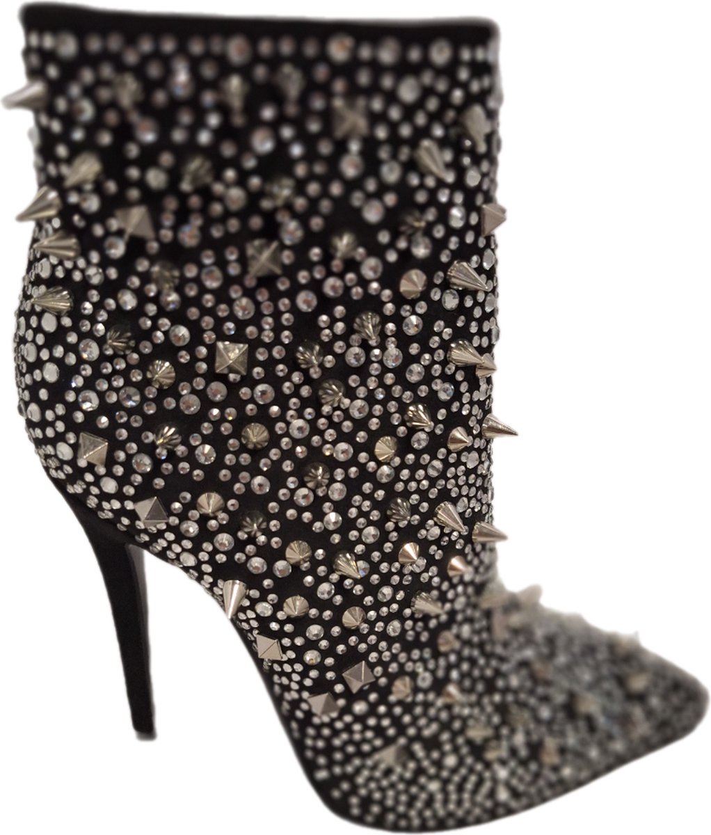 RUON- EROTISCH ENKELLAARSJE-TEXTIEL MET SILVER STUDS- 9 CM HEEL-38
